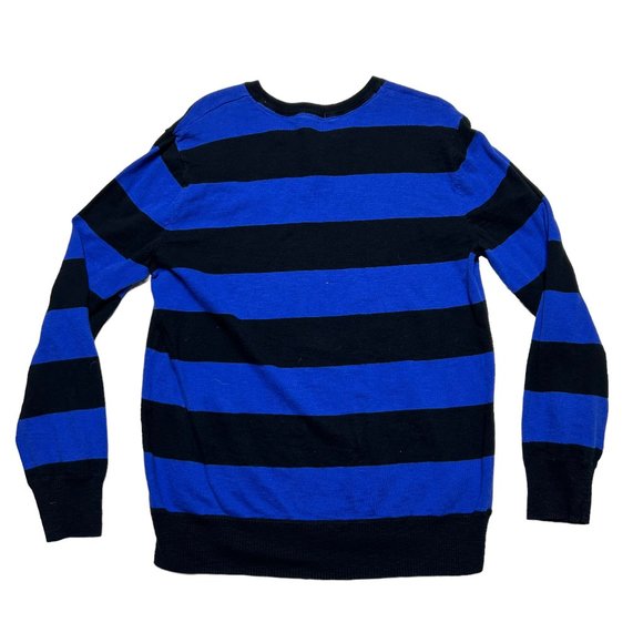 American Eagle Sweater Mens Large V Neck Colorblock Blue Black Long Sleeve - Picture 3 of 8